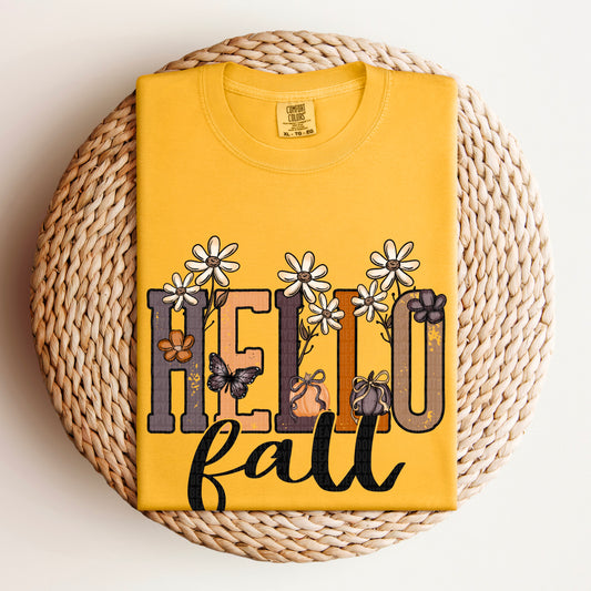 Hello Fall doodle floral- DTF Transfer