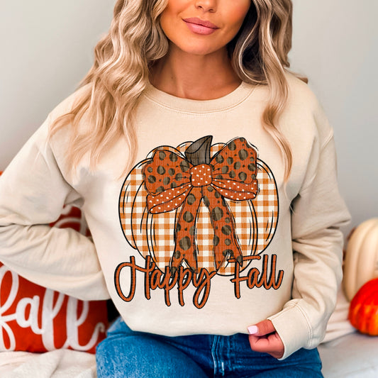 Happy Fall pumpkin with a bow-DTF Transfers