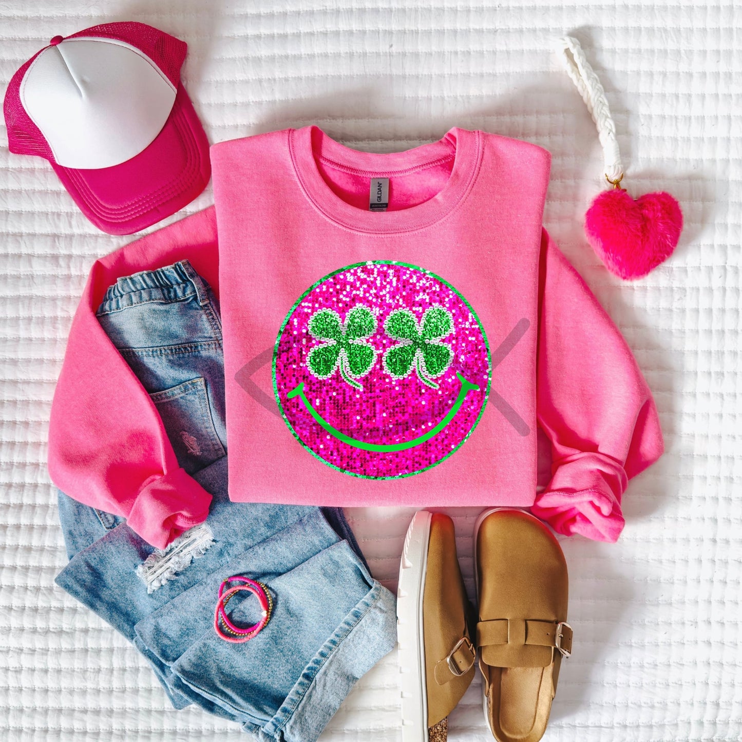 Shamrock Smile faux (FAKE) sequin- DTF Transfer