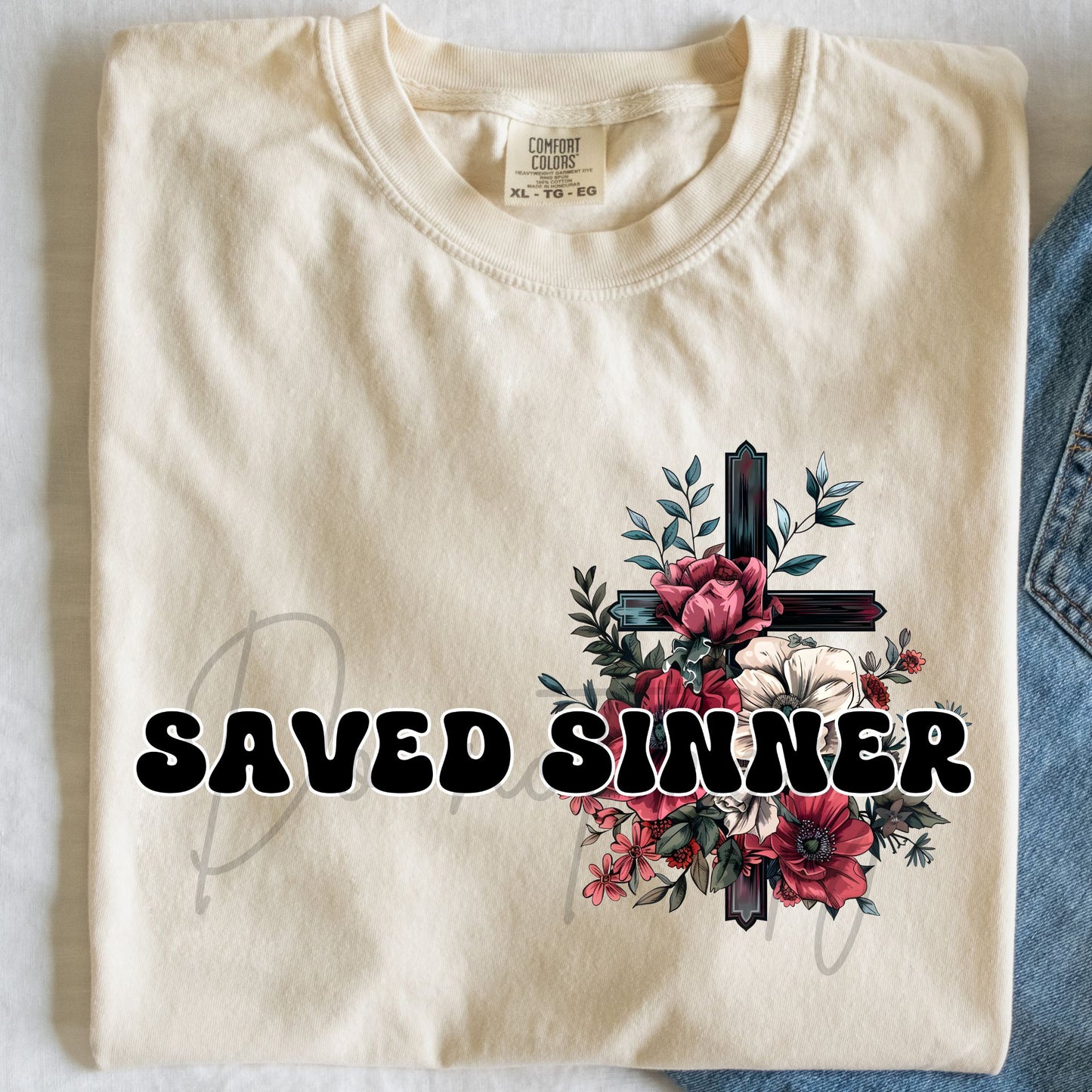 Saved Sinner Floral Cross-DTF Transfer