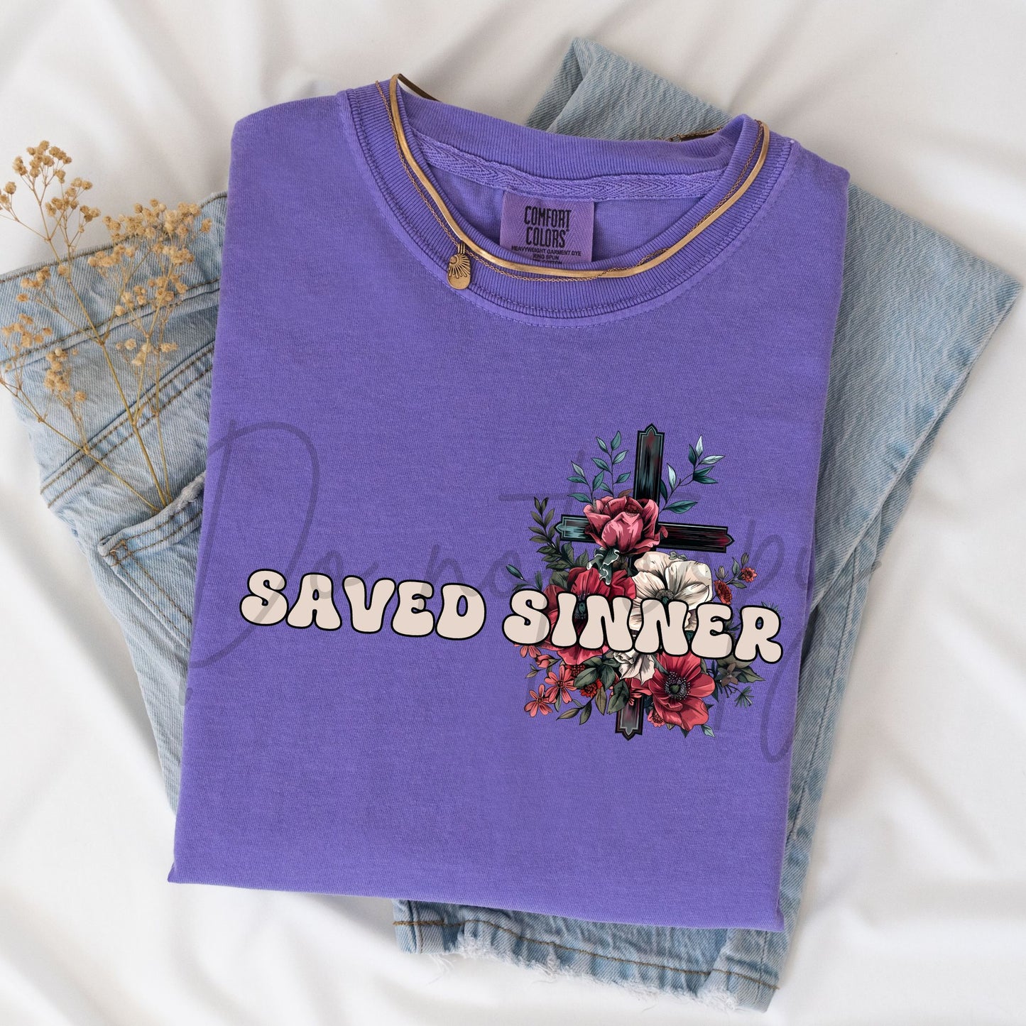 Saved Sinner Floral Cross-DTF Transfer