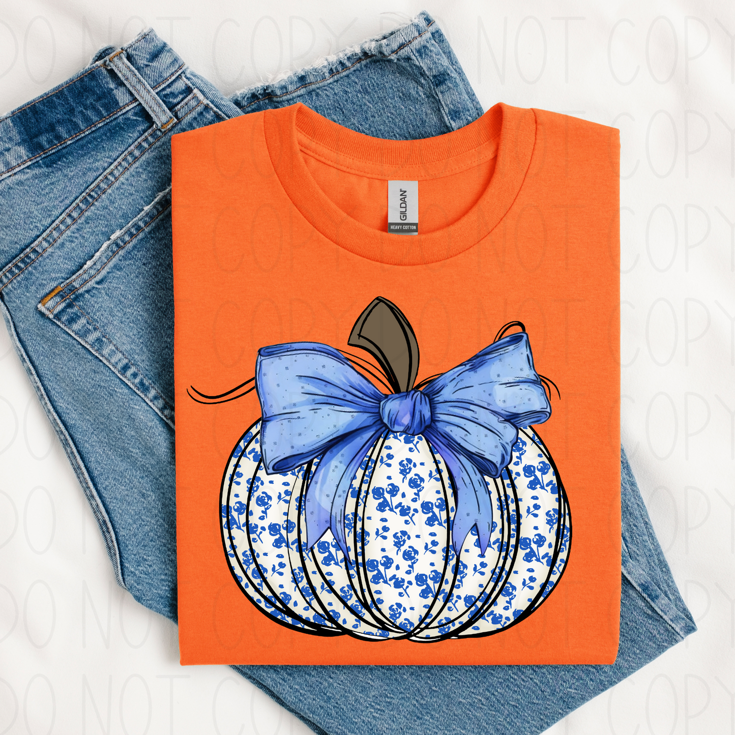 Floral Blue Pumpkin- DTF Transfer