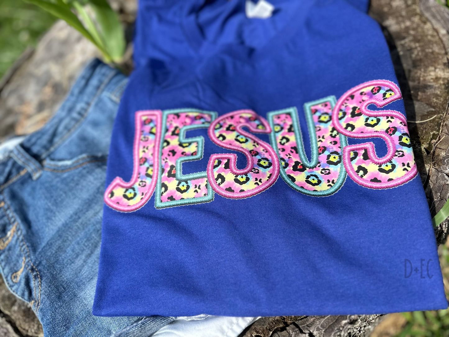 Jesus leopard bright faux embroidery - dtf transfer