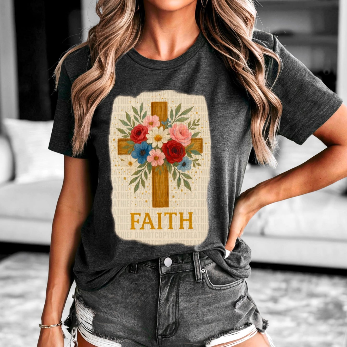 Faith Floral Cross-DTF Transfer