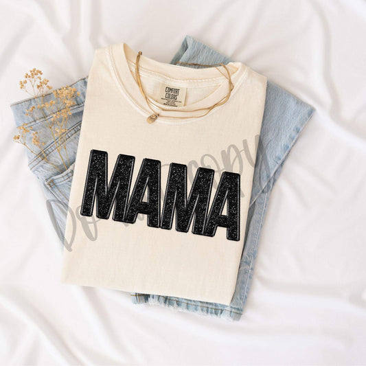 MAMA-Black Faux Sequin-Comfort Color-Tee