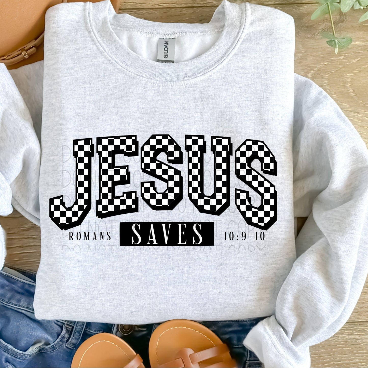 Jesus saves checkered- DTF Transfer