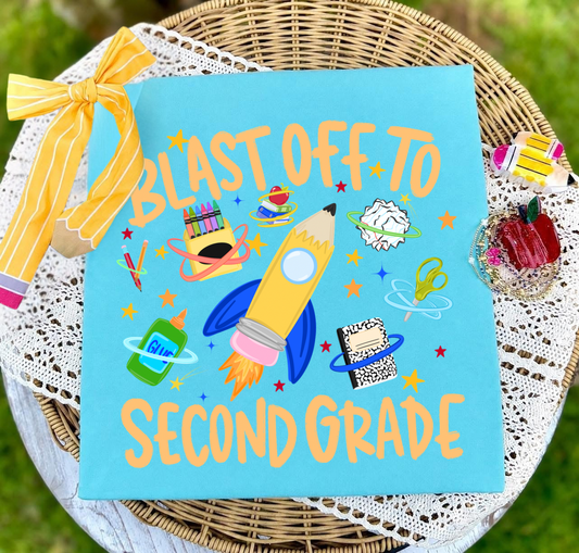 Blast Off To Second Grade Blue - DTF Transfer