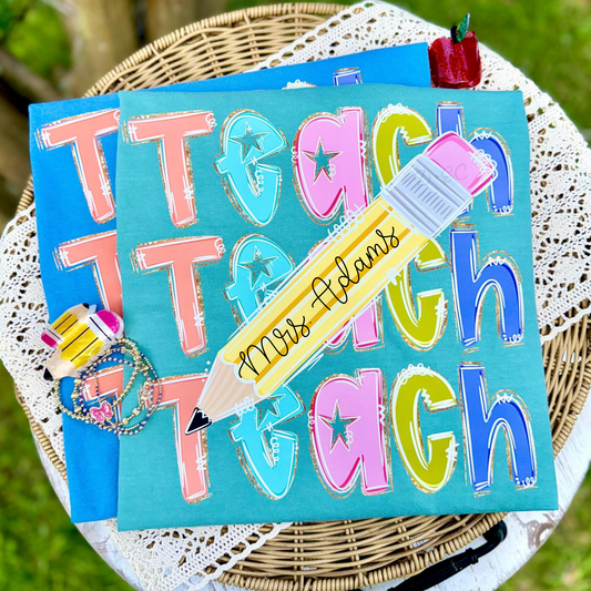 Teach Stacked Pencil CUSTOM- DTF transfer