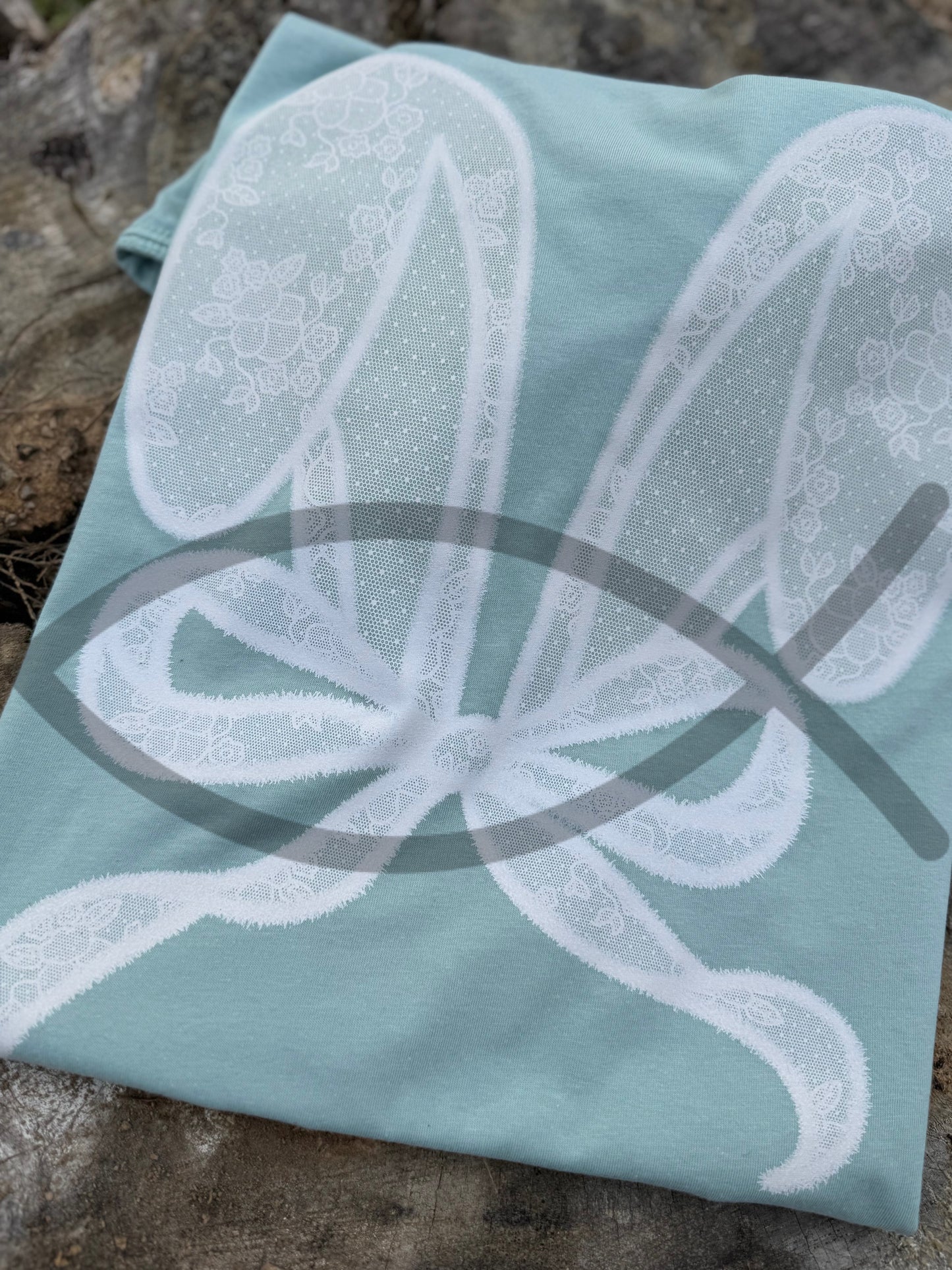 Hand Drawn Bunny Ears with Bow-FAUX (fake) Embroidery Lace Coquette DTF