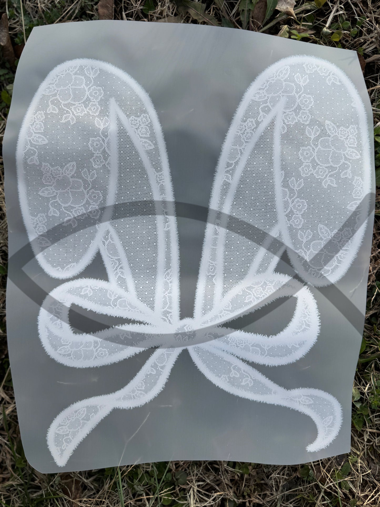 Hand Drawn Bunny Ears with Bow-FAUX (fake) Embroidery Lace Coquette DTF