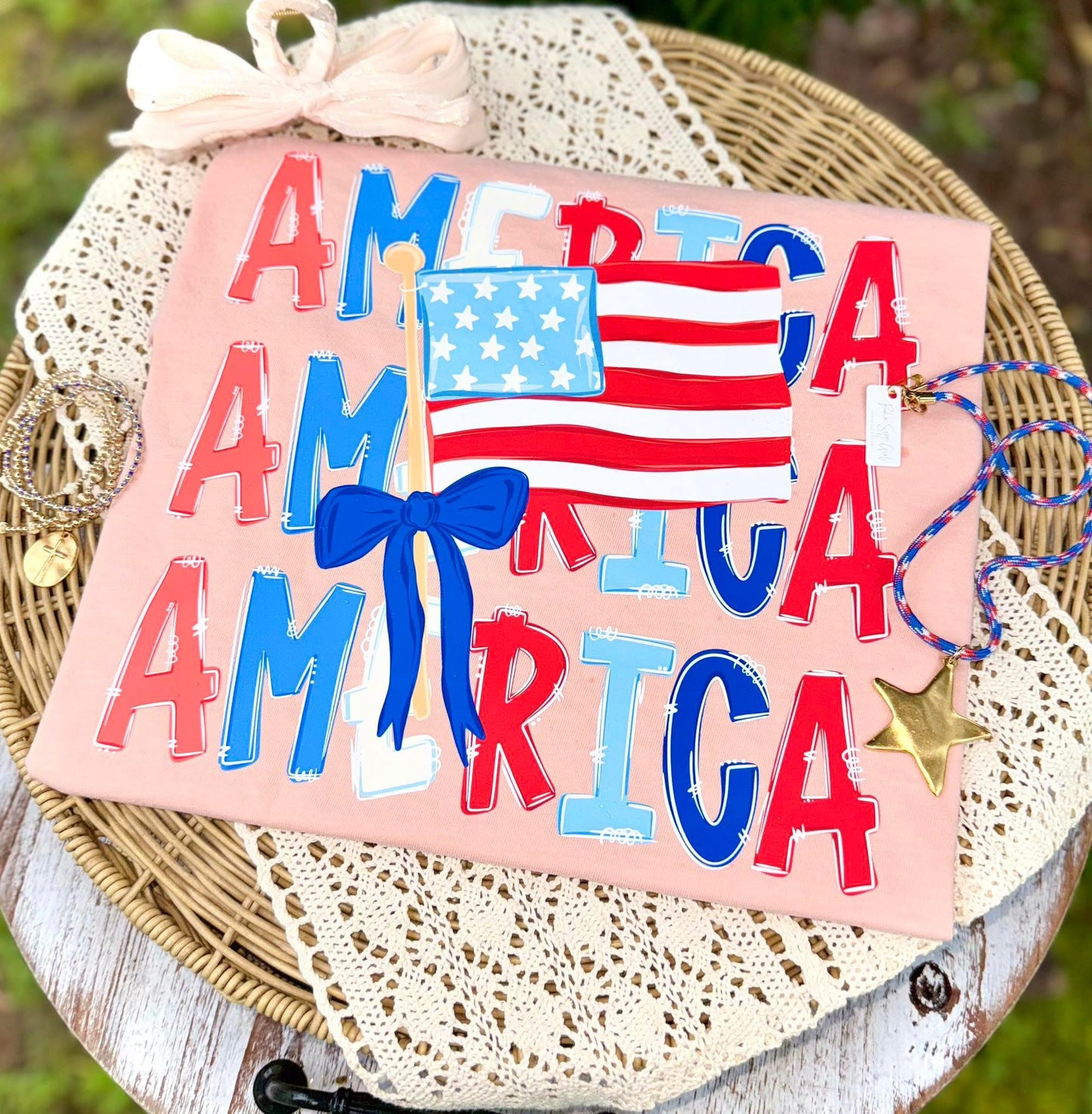 America Stacked USA Flag-DTF Transfer