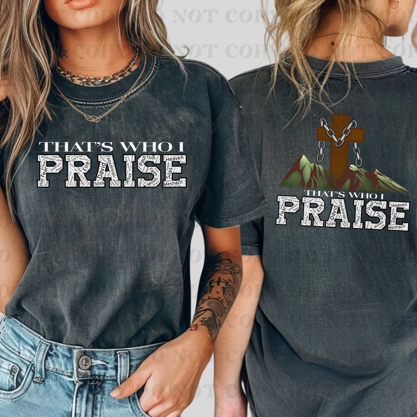 T h a t's W h o I P r a i s e centered+ Mountain & Cross ONLY Set- DTF Transfer