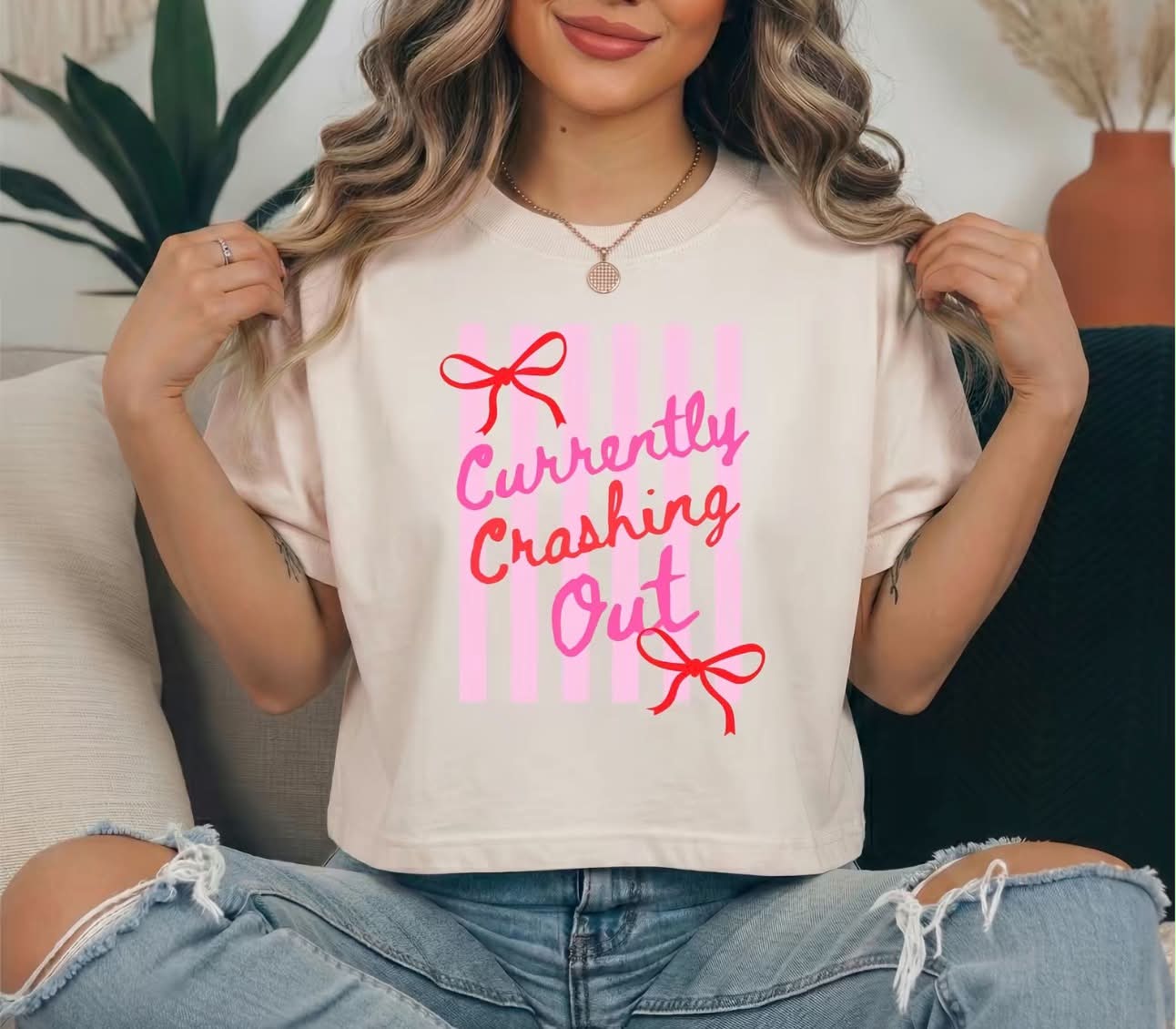 Currently crashing out - PINK Stripe+ Red/Pink Wording