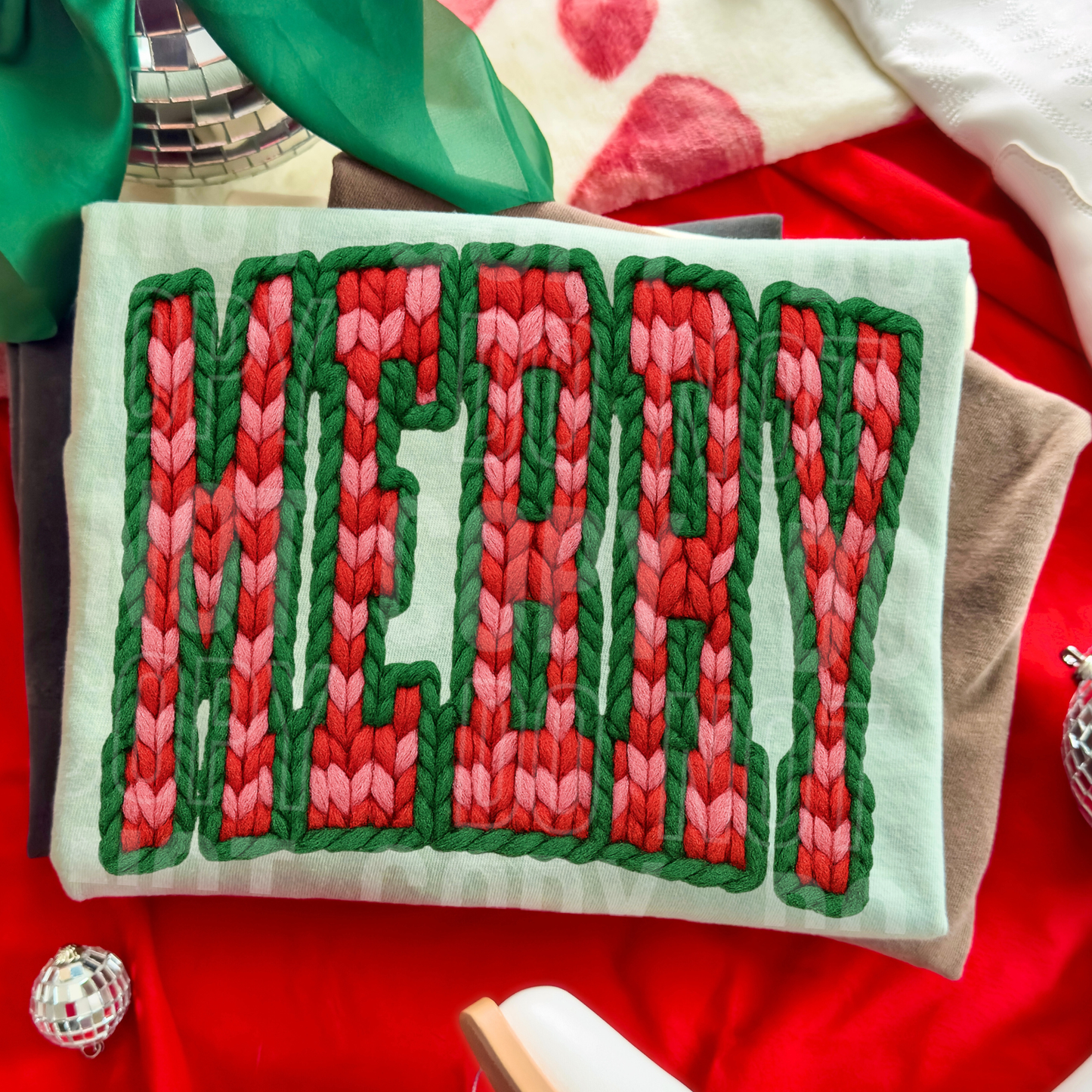 Merry Checkered Faux Yarn- DTF Transfer