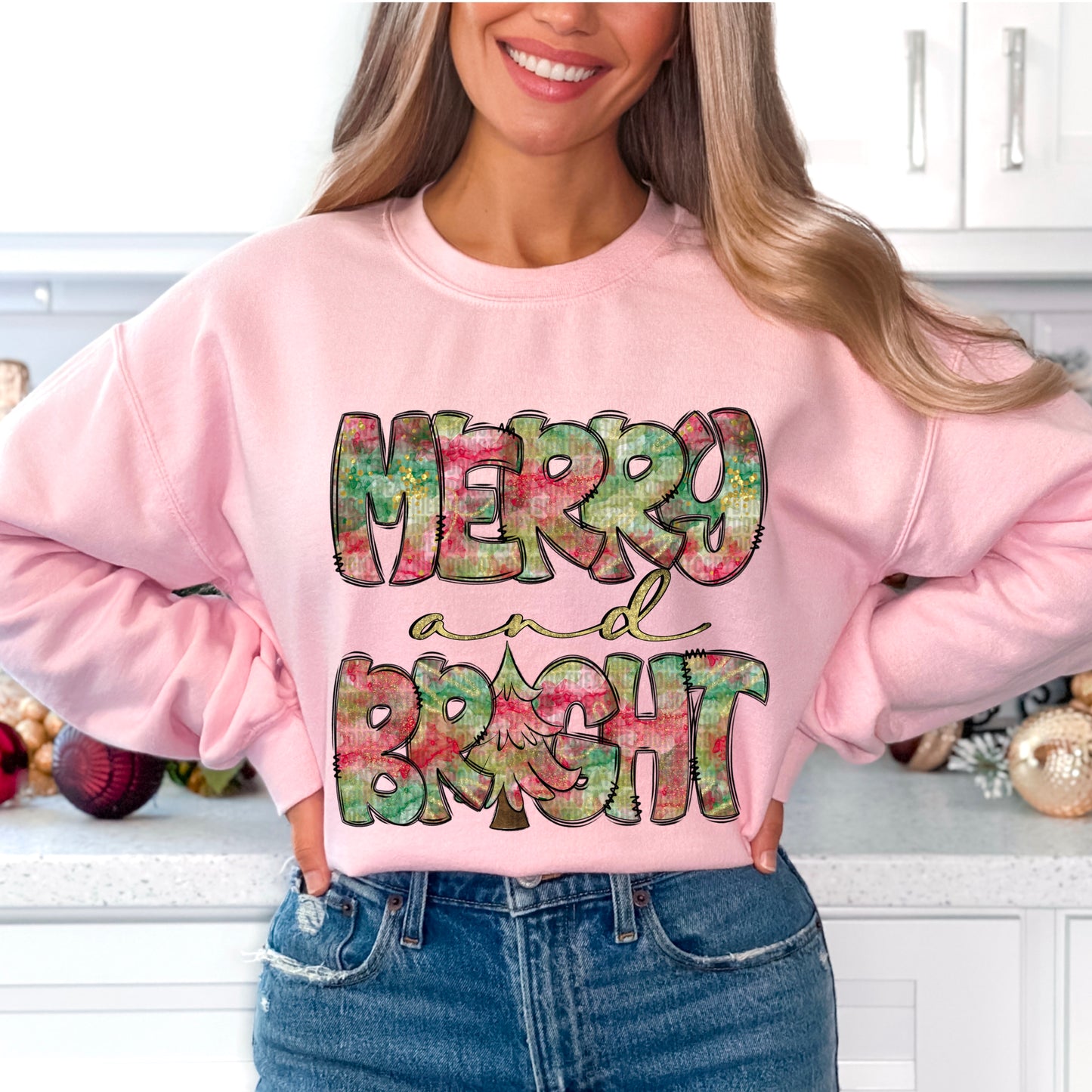 Merry & Bright Green Pink tie dye-DTF Transfers