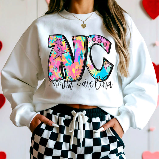 North Carolina-50 States Neon Splashes-Sweatshirt/Gildan