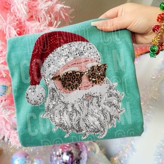 Santa faux sequins leopard glasses- DTF Transfer