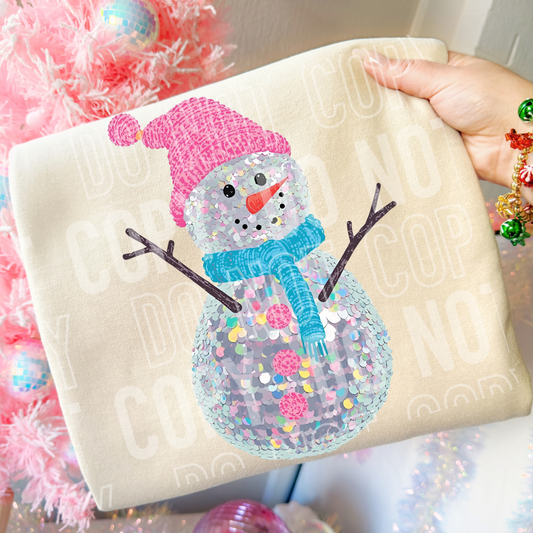 Snowman sequin pink hat- DTF Transfer