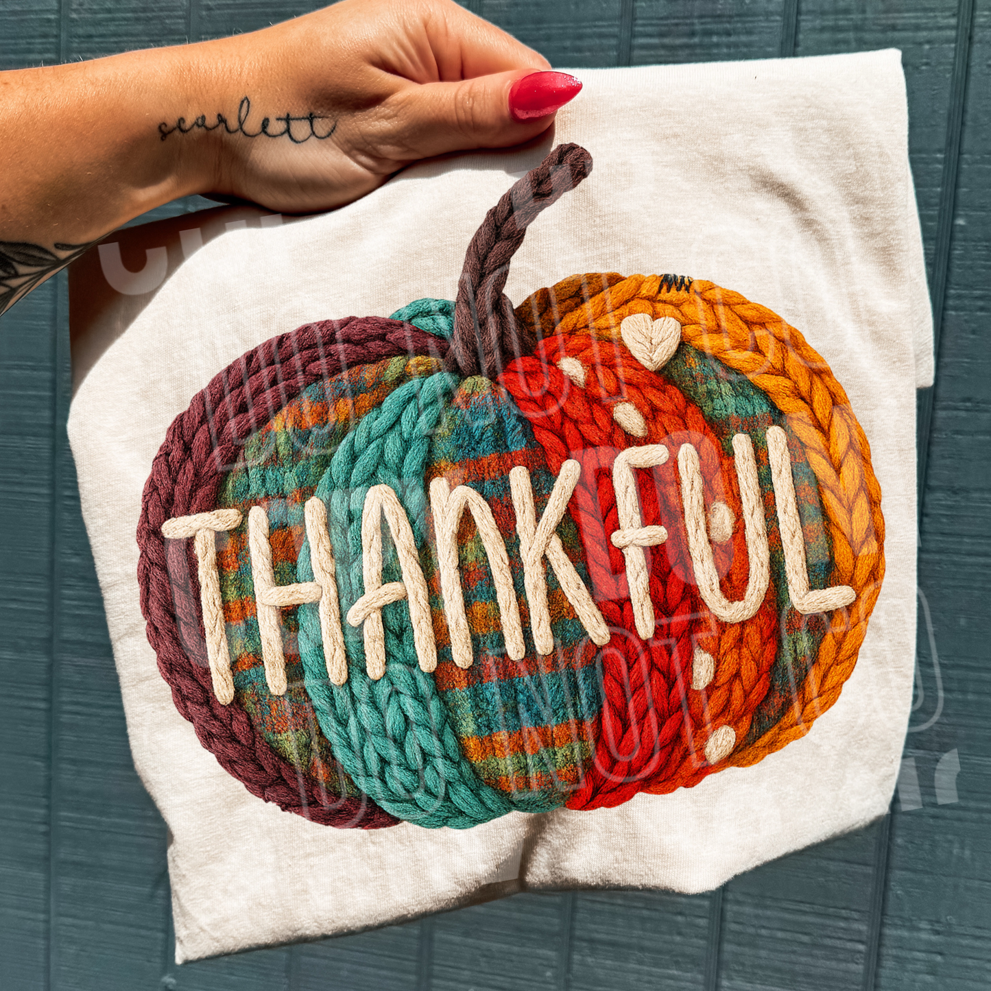 Thankful plaid pumpkin yarn- DTF Transfer
