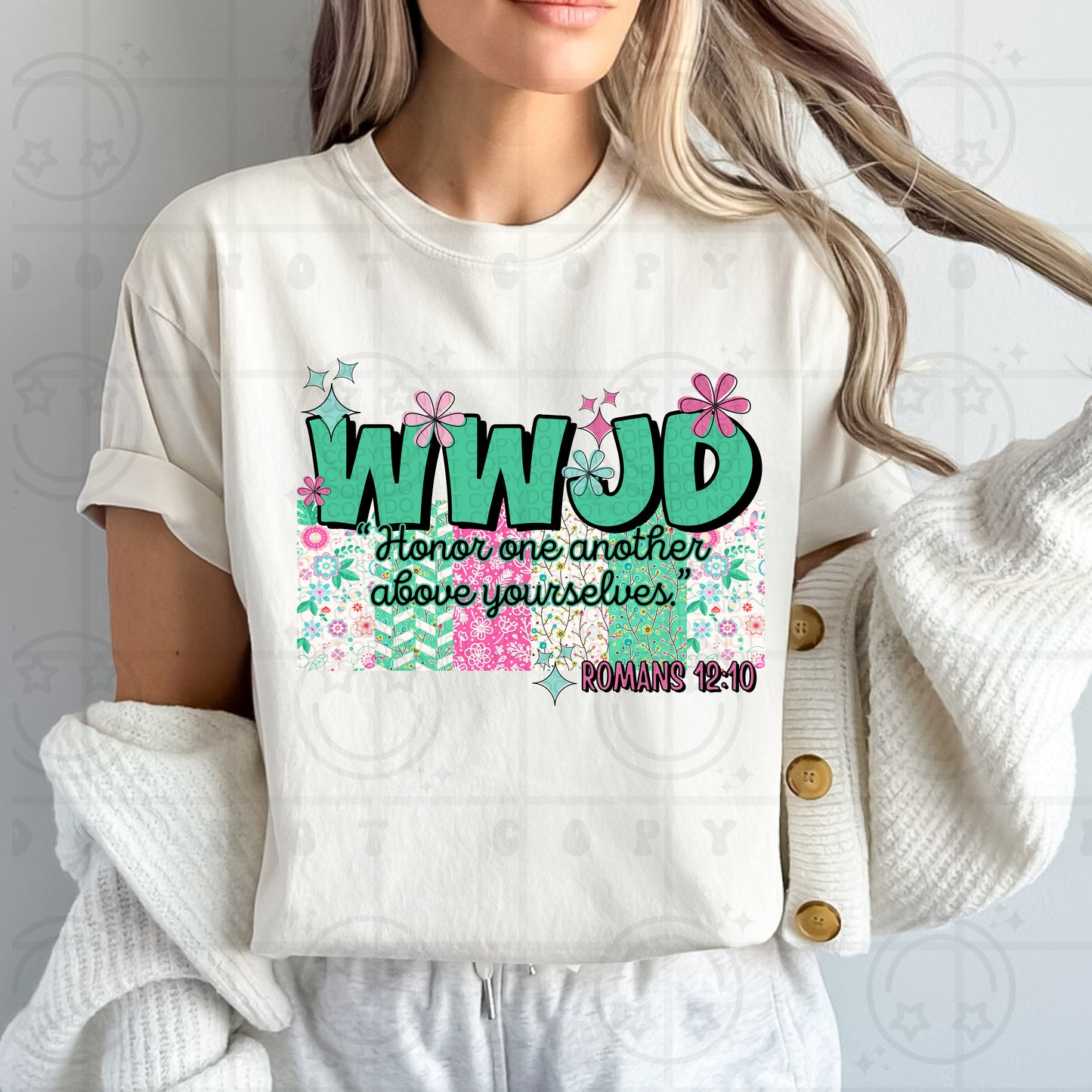 WWJD-Honor one another above yourselves -DTF Transfer