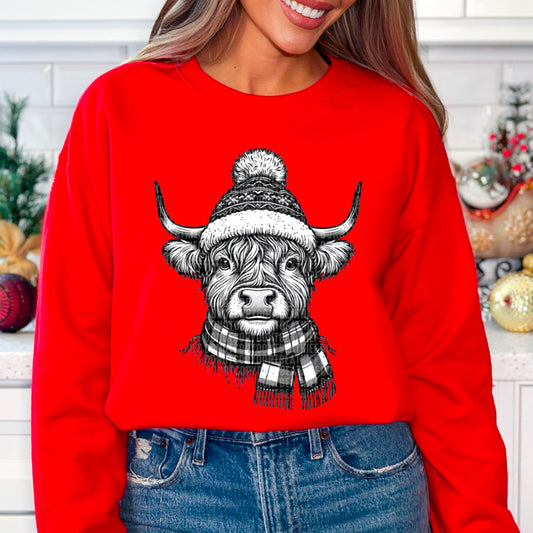 Winter Highlander Cow- completed sweatshirt