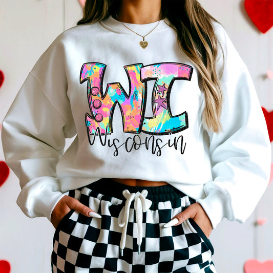 Wisconsin-50 States Neon Splashes-Sweatshirt/Gildan