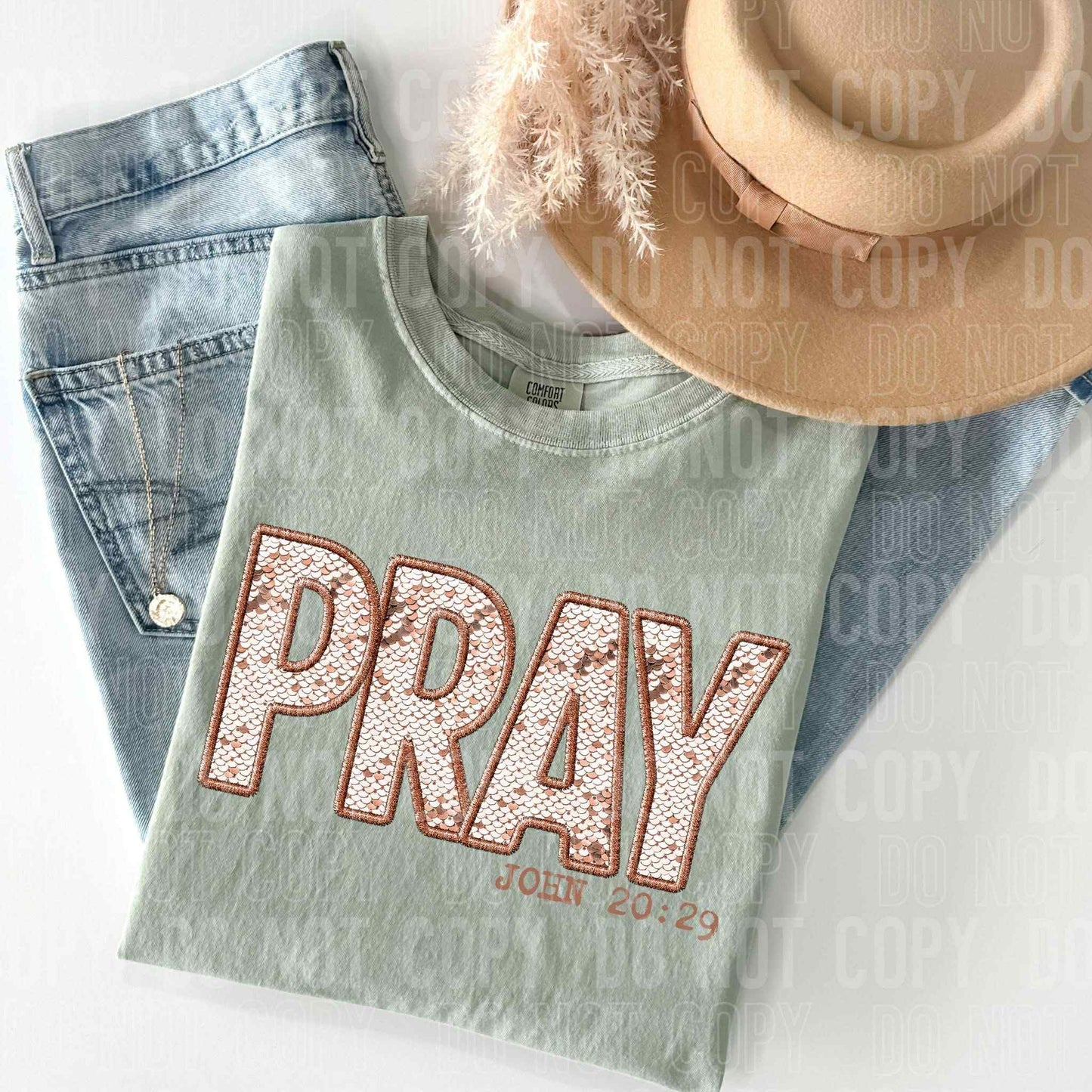 Pray faux embroidery John 20:29-DTF Transfer