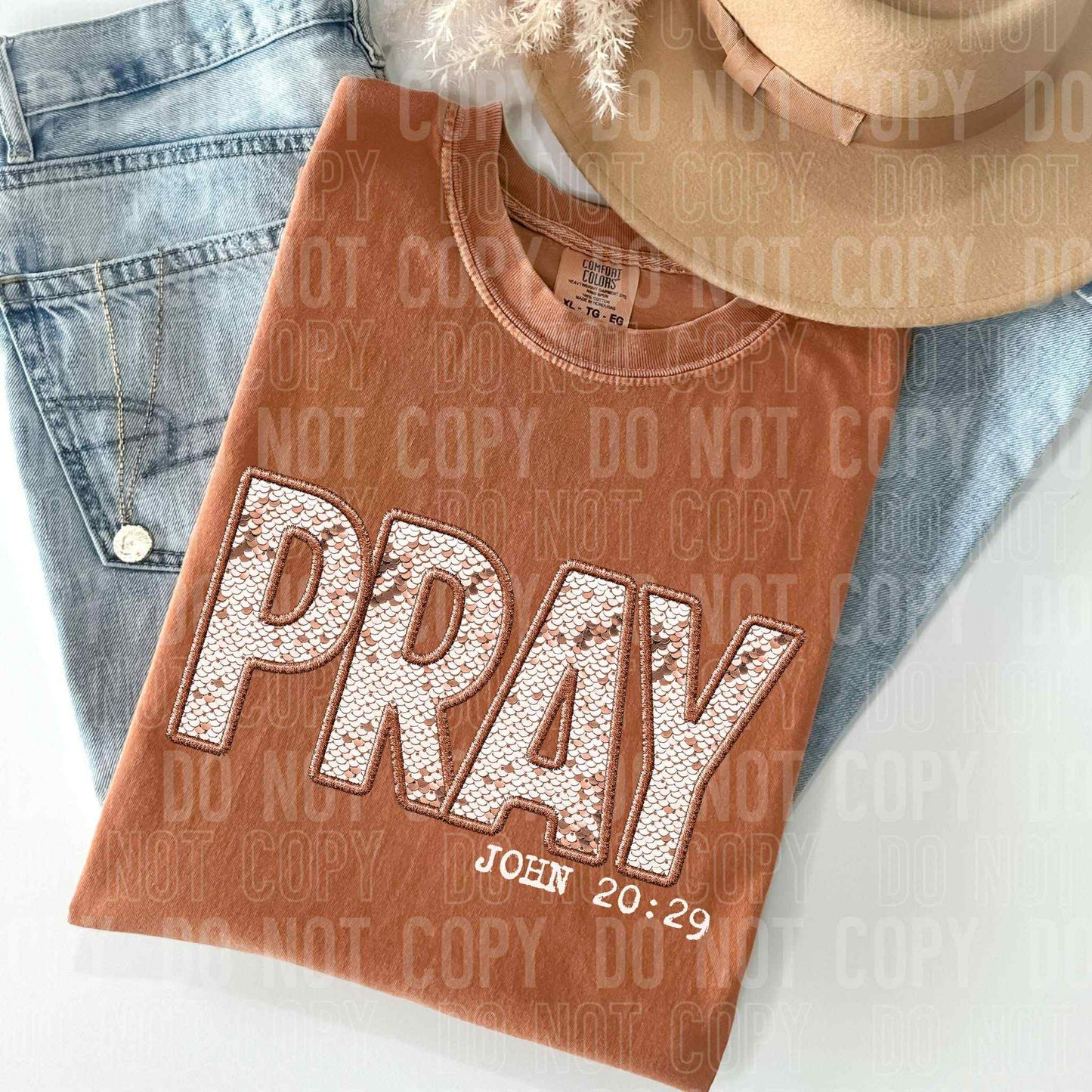 Pray faux embroidery John 20:29-DTF Transfer