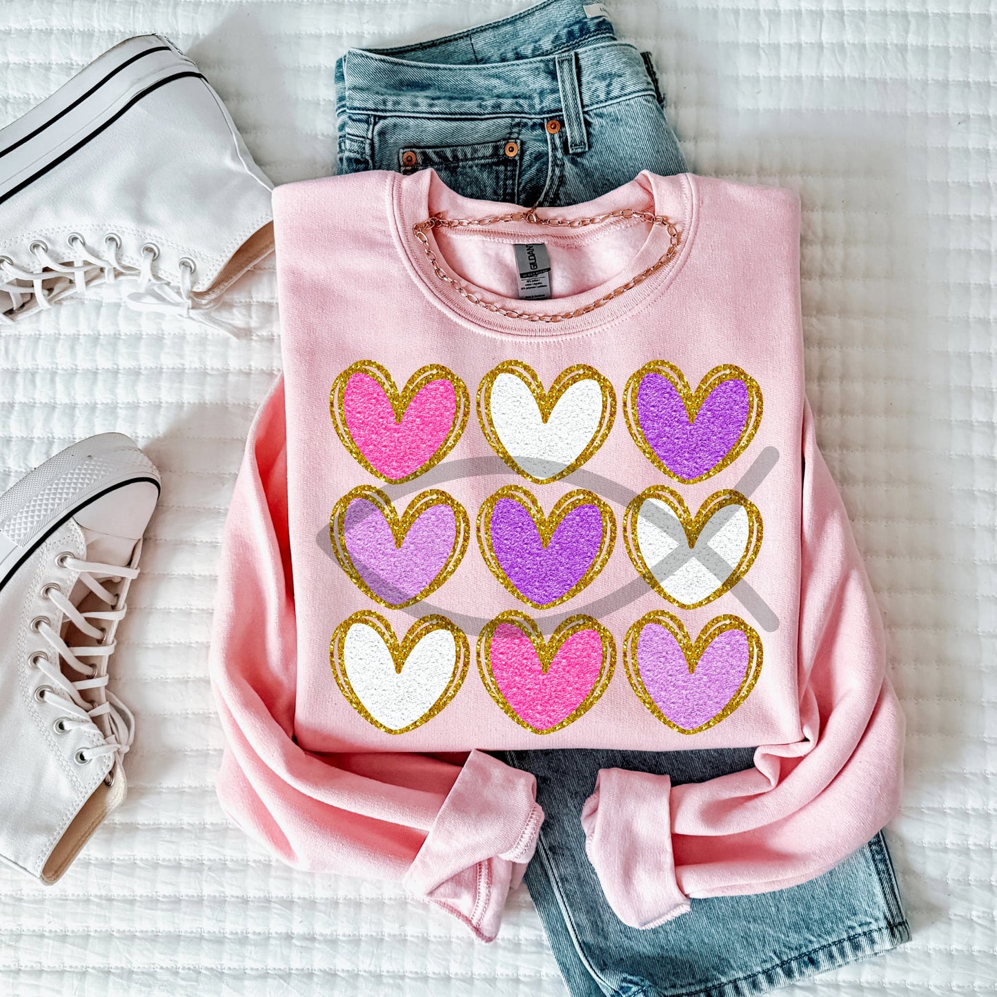 Hearts faux (FAKE) sequin- Completed Sweatshirt