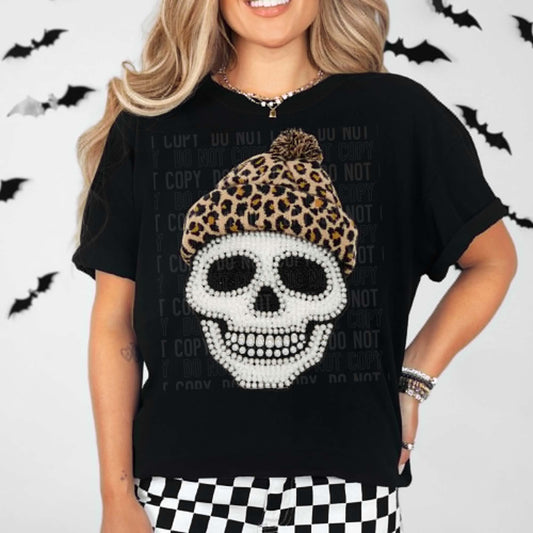 Skull Faux Rhinestone Leopard Hat - DTF Transfer
