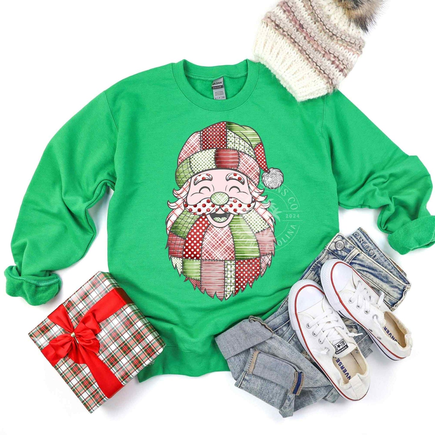 Patchwork Santa green red- DTF Transfer