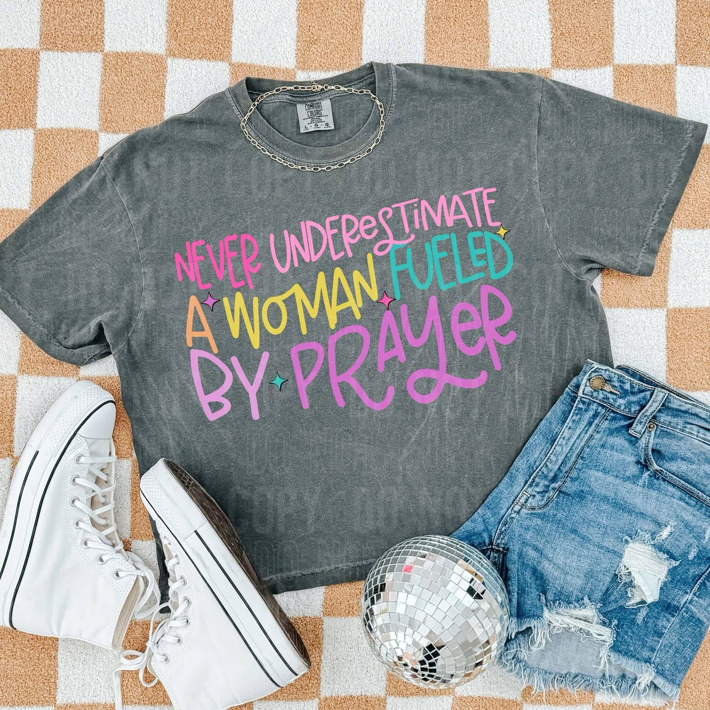 Never underestimate a woman fueled by prayer- DTF Transfer