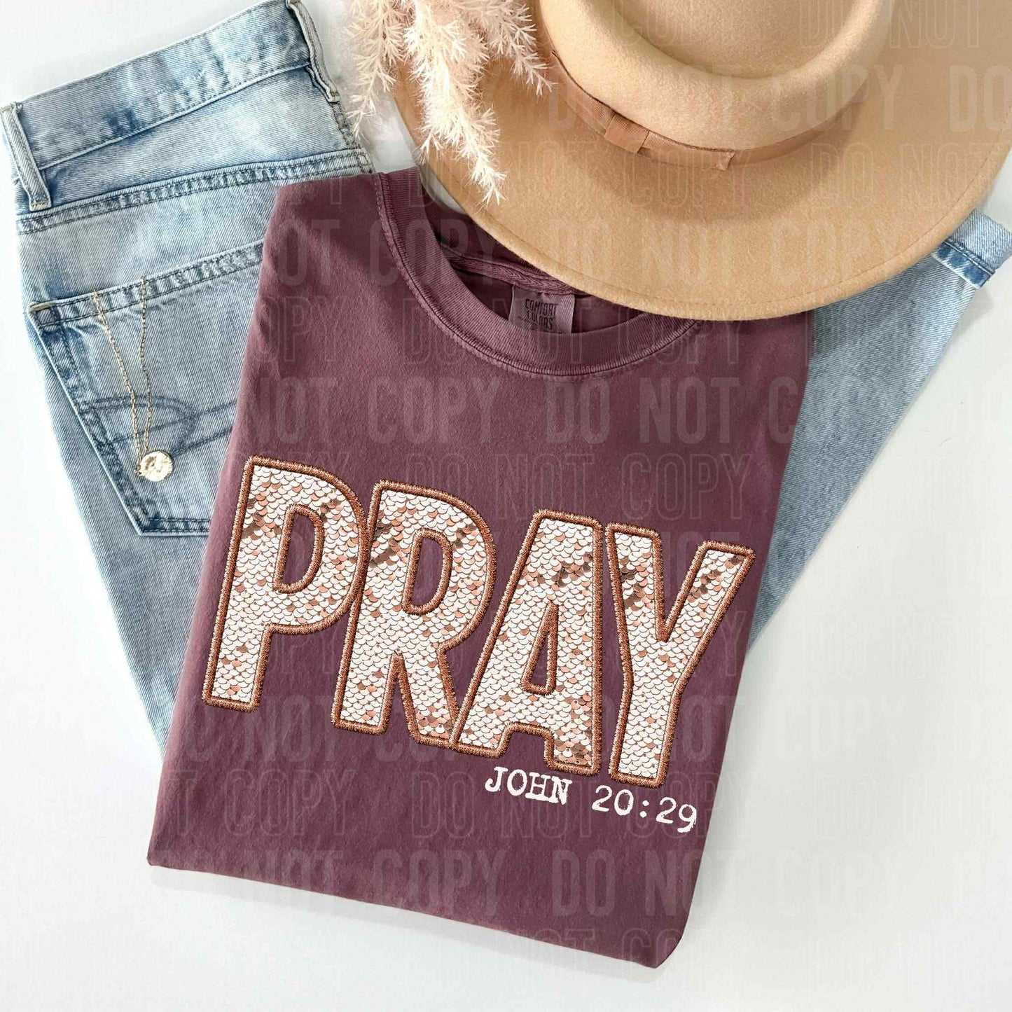 Pray faux embroidery John 20:29-DTF Transfer